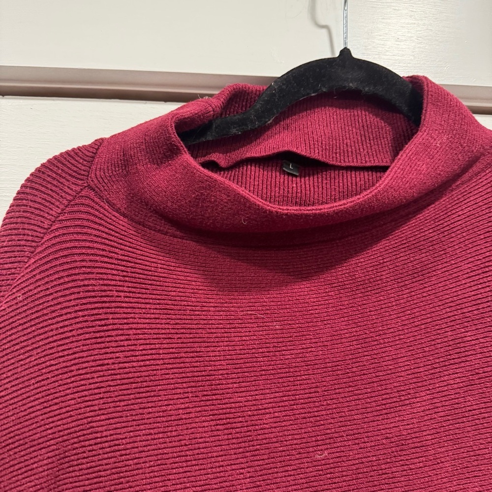 ANRABESS Oversized Turtleneck Batwing Cozy Baggy Burgundy Holiday‎ Party Festive - Picture 4 of 9